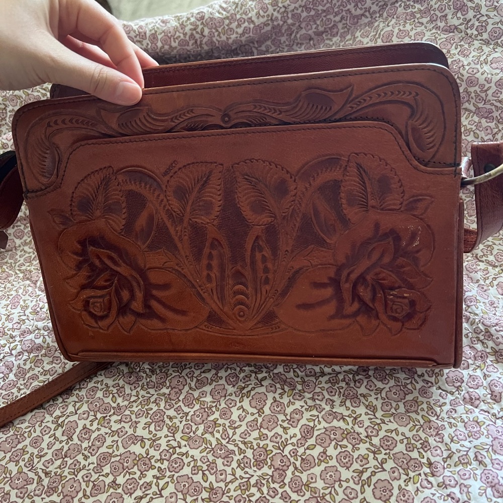 Hand Tooled Mexican Vintage Brown Leather Handbag